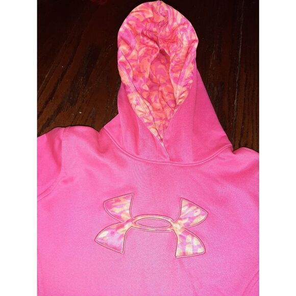 EUC Youth Large Pink Orange Camo Trim Under Armour Storm Hoodie Hooded P… - Picture 2 of 4